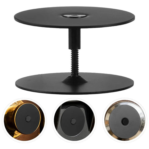 Heavy Duty Stainless Steel Decorative Deadbolt Cover Plate For Entry Doors With Slick Black Round Filler showing circular design and screw.