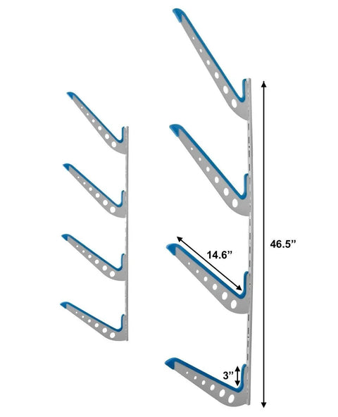 Dude Approved Surfboard Wall Mount Rack With Padded Arms Holds Four Shred Ready Boards Adjustable Height Wall Storage Organizer, 46.5" tall.