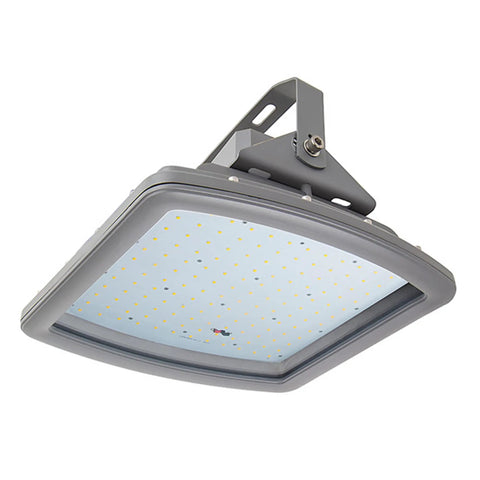 Heavy Duty 185W LED Explosion Proof Flood Light UL844 Rated Class I Division 2 Hazardous Zone mounted for industrial use.