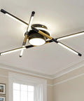 Industrial Sputnik Ceiling Light Fixture In Black And Gold Finish With Plug In Design And Adjustable LED Tubes For Directional Lighting 23.6 Inch 4000K Warm White Ideal For Dining Room Living Room And Bedroom