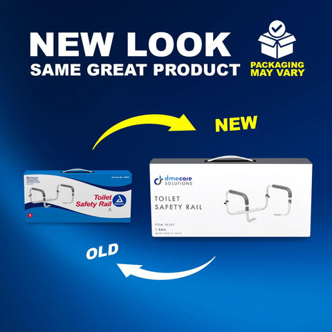 No Sweat Install With Quick Clips Padded Rails Offer Rock Solid Grip Adjustable Width Fits All Bowls Carries 300 Lbs Like A Champ White Bathroom Safety Bar packaging comparison image.
