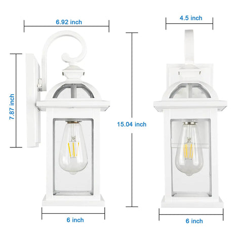 Outdoor Wall Sconce Lighting Set With Seeded Glass Weatherproof Exterior Fixtures Rustproof Aluminum Mounts 2 Pack White