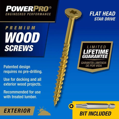 Bronze Exterior Wood Screws Size Ten By Three Inch Deck Fasteners For Outdoor Projects With T25 Star Bit Included