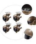 4 Pack Rock Solid Heavy Duty Vintage Brass Universal Casters With Ball Bearing Swivel Rollers Twin Wheel Locking Brakes display