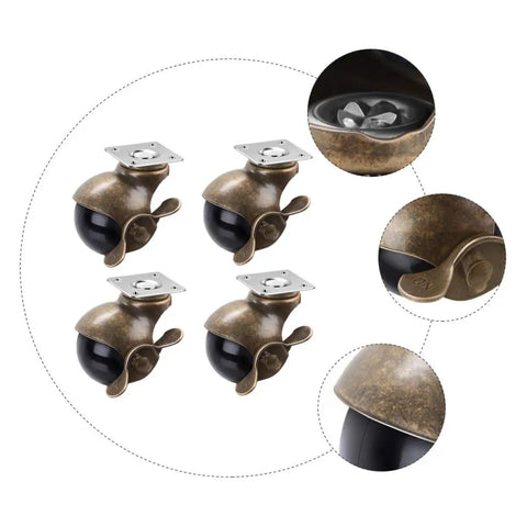 4 Pack Rock Solid Heavy Duty Vintage Brass Universal Casters With Ball Bearing Swivel Rollers Twin Wheel Locking Brakes display