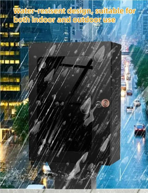 Heavy Duty Ev Station Enclosure With Tempered Glass Front Panel Solid Steel Wall Mount Weatherproof Case Kickass Outside Shield For Electric Vehicle Charging Setup White showcased in a rainstorm.