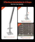 Effortless installation of Four Pack Beefy Adjustable Leveling Jacks for Baker Style Scaffolding in three steps, silver finish