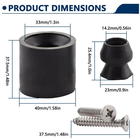 Low Profile Trailer Door Holder Kit Rubber Door Stop Bumpers size dimensions with screws for RV Camper and Trailer