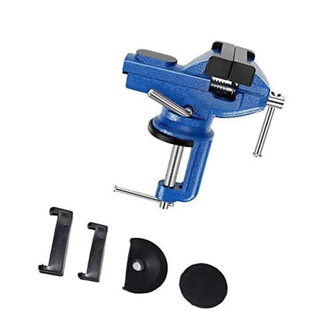 Compact Table Vise For Small Wood And Metal Projects 50mm Clamp Width Handy Clamp Tool For Hobbyists Quick Secure Holding No Fuss Craft And Workshop Helper For DIY Woodworking, blue metal vise with jaws and pads