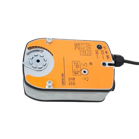 Heavy Duty Ventilation Ball Valve Actuator Lrf24 Sr Modulating Rotary Design with compact design and orange casing for HVAC systems.