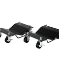 Straight Up Heavy Duty 6000lbs Car Moving Dollies 4 Pack With Secure Locking Brakes And Solid Steel Frame For No Sweat Hauling SUV Rolling And Rock Solid Storage Moves In Matte Black, showing two dolly skates with diamond plate design.