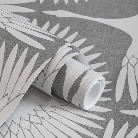 Chalk Feather Flock Peel And Stick Wallpaper Two Pack 20.5 Inches By 16.5 Feet Light Gray And Off White Made In The USA Genevieve Gorder Collab That Elevates Any Space For A Modern Look close-up of rolled design