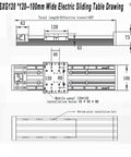 SXG120 Electric Sliding Table Drawing with 100mm width, showing dimensions and installation features for CNC use.