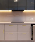 Modern kitchen with 25 Pack 5 Inch Square Cabinet Handles In Brushed Brass Finish Stainless Steel Kitchen Hardware Pulls With 5 Inch Hole Center For Cabinets Gold Durable DIY Drawer Wardrobe Updates on white cabinets.