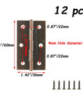 Heavy Duty Folding Butt Hinges 2.5 Inch Iron With Red Bronze Finish 12 Pack shown with measurements and screws