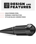 Solid Piece Spline Spike Lug Nut Set 14x1.50 Thread Pitch 33 Pack With Extra Spike 60 Degree Bulge Acorn Anti Theft 7 Spline black