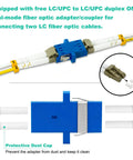 Hella Durable Om3 Lc To Lc Multimode Fiber Patch Cables 10 Foot Length 5 Pack showing LC/UPC duplex adapter with protective dust cap.