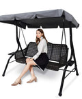Heavy Duty Patio Swing Canopy Replacement For 3 Seat Outdoor Porch Swing with woman sitting, built tough waterproof