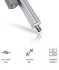 12V Industrial Mini Linear Actuator with 40 Inch Stroke, 330 Lbs Thrust, Hall Effect Feedback; close-up of stainless steel rod