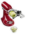 Fruit And Vegetable Spiralizer Attachment For Stand Mixer Power Hub With 5 Quick Change Blades spiralizing an apple