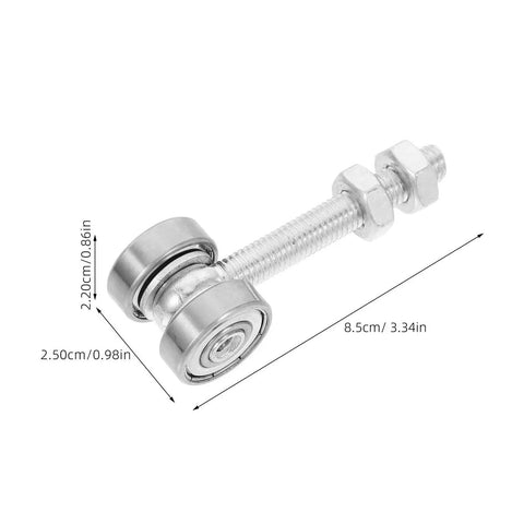 Heavy Duty Stainless Steel V Groove Sliding Door Pulley Wheel featuring dual ball bearings with measurements included.