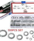 Heavy Duty 300 Piece External Star Lock Washers Set In 304 Stainless Steel Toothed Washers With M2.5 To M10 Sizes Kit Opened