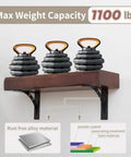 Image of beefy heavy duty shelf brackets with 1100 pound max load supporting weights, showcasing mantel and countertop support.