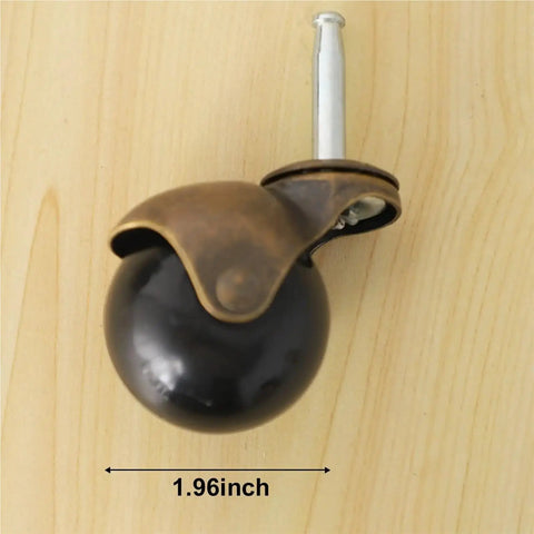 High Quality Brass Caster Wheels 4 Pack 2 Inch Vintage Ball Stem Swivel Casters For Home Furniture Heavy Duty Rolling Rig Smooth Glide With Sockets Badass Durability showing a 1.96 inch black ball caster.