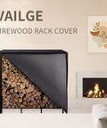 8 Foot Firewood Rack Cover With Front Zipper For Easy Top Access displayed indoors showing its heavy-duty 600D Oxford material.