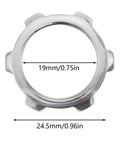 30 Pack Industrial Grade Galvanized Electrical Conduit Lock Nuts Silver 1/2 In For HVAC And Chemical Piping close-up view with dimensions.