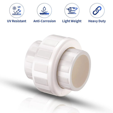 Heavy Duty 1 Inch PVC Union Fitting Socket To Socket Pack Of 10 for DIY PVC Projects Schedule 40 Couplers, frost and corrosion resistant