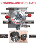 Grinding adjusting plate of JMS60 Commercial Split Peanut Butter Maker Grinder Stainless Steel Mill with adjustment handles.