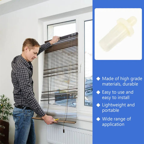 40 Piece Telescopic Shutter Repair Pins Spring Loaded Replacement Kit Hella Durable Total No Brainer Fix for Busted Plantation Shutter Louvers with Non Rusting Plastic being installed by a man.
