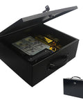 Fireproof Lock Safe Box For Documents And Valuables With A Beefy Carrying Handle, Steel Security Safe For Cash Jewelry Money And Personal Items.