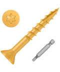 Tan Coated Outdoor Deck Screws 8 x 1 Inch Self Tapping Wood Screws With Torx Star Drive Coarse Threads For Exterior Use 200 Pack Includes T25 Drive Bit Rust Resistant And Easy To Install.