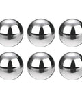 Six Piece 1 Inch G200 Precision 304 Stainless Steel Bearing Balls Built Like A Tank Heavy Duty Grade Smooth Rollers For Machinery Automotive Diy Fixes shown in a pack of six shiny steel balls.