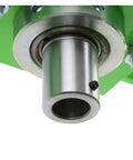 Close-up of adjustable pressing head on Air Hydraulic Shop Press 20 Ton with Dual Speed Pump, metal and green components visible.