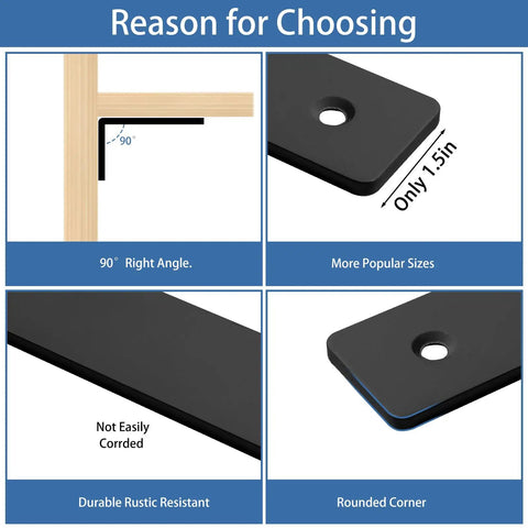 Heavy Duty 10 Inch Shelf Brackets 6 Pack Black Metal L Brackets with 90-degree right angle and rounded corner design.