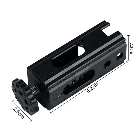 No Sweat X Axis Tensioner For 2020 Aluminum Profiles with smooth timing belt aligner, 6.2cm long, black plastic design.
