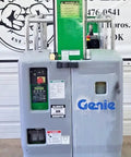 2016 Compact Self Propelled Electric Vertical Mast Lift Featuring Slick Drivability At Full Height, front view showing control panel and lift rail.