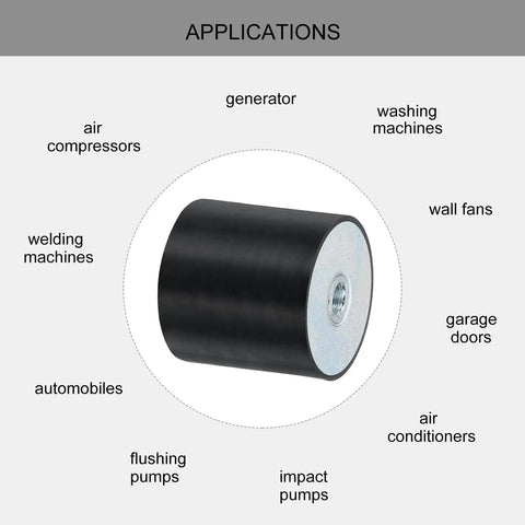 Built Tough Rock Solid Two Piece Rubber Mounts With M12 Female Threads And Sixty By Sixty Millimeter Flat Silent Base Blocks for various applications.