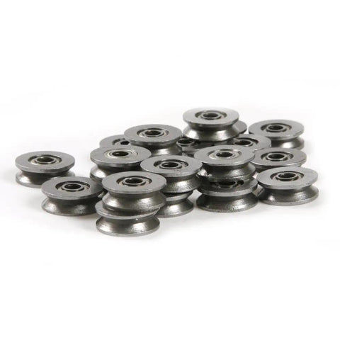 Twenty Kickass Heavy Duty Sealed V Groove Pulley Bearings For Smooth Wire Guide Tracks And Linear Motion Applications Featuring Tight V623ZZ Fit With High Carbon Steel stacked in groups.