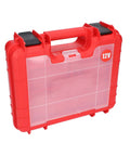 Red plastic tool case designed for The Real Deal Cordless Drill Driver Featuring Kickin 25 Adjustable Speed Gears And 52Nm Precise Torque Control.