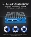 Fanless Barebones Mini PC With Intel N5105 Chip, Quad 2.5 Gigabit LAN, showcasing network ports and compact design.