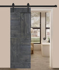 Solid Wood Interior Sliding Barn Door Slab 30 Inch by 84 Inch, Carbon Gray, S Series, installed in modern home interior