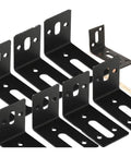 Heavy Duty L Shaped Corner Brackets Rust Proof Stainless Steel Shelf Supports Black Metal Furniture Brace set of four with various holes.