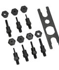 All In One Manual Hand Rivet Nut Tool Kit With Interchangeable Mandrels M3 M4 M5 M6 For Auto Body And Marine Projects, shown with nuts and wrench