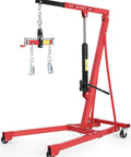 Heavy Duty Hydraulic Engine Hoist With Lever, 3000 Lbs Portable Shop Crane featuring adjustable boom and casters.