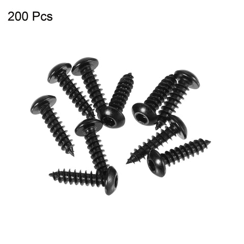 M3x12mm Hex Socket Self Tapping Screws Carbon Steel Wood And Sheet Metal Fasteners 200 Piece Pack shown in black.