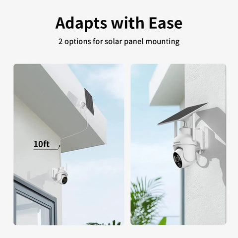 2K Solar Security Cameras Outdoor Wireless 2 Pack With 360 Degree Pan Tilt, Color Night Vision, Easy Install, wall mounted view
